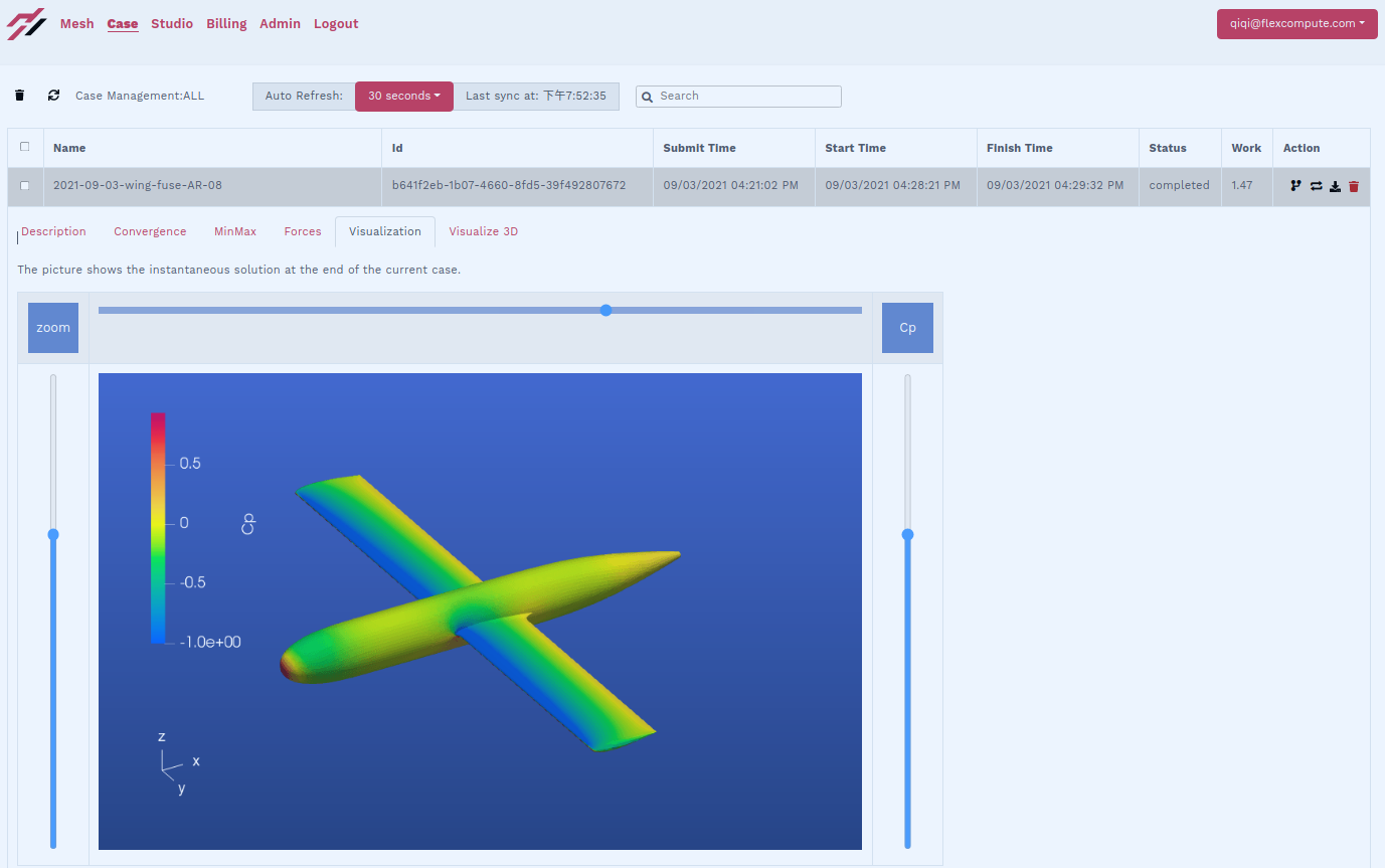 pressure coefficient can also be visualized on the webpage