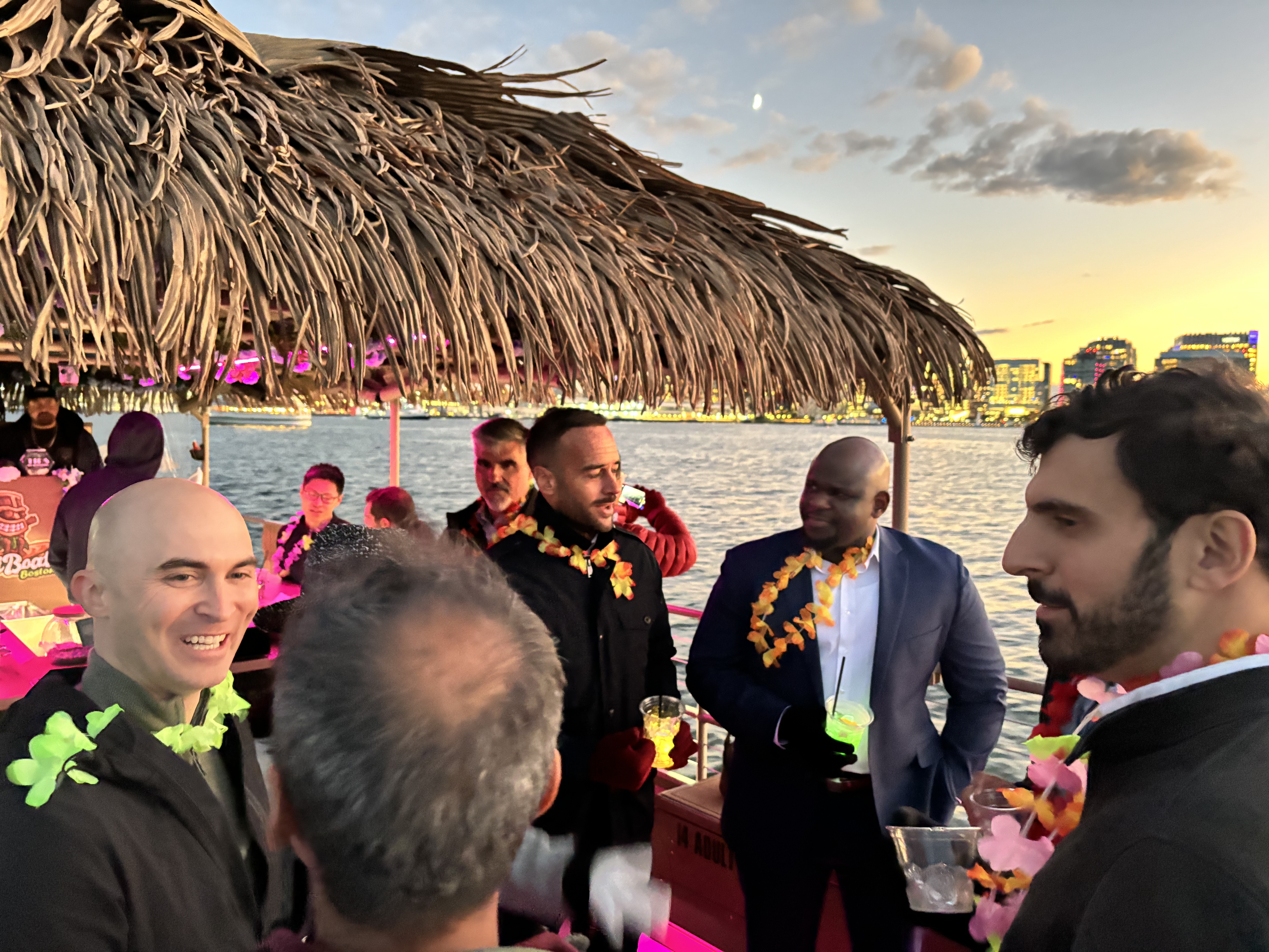 Tiki boat event - networking at sunset