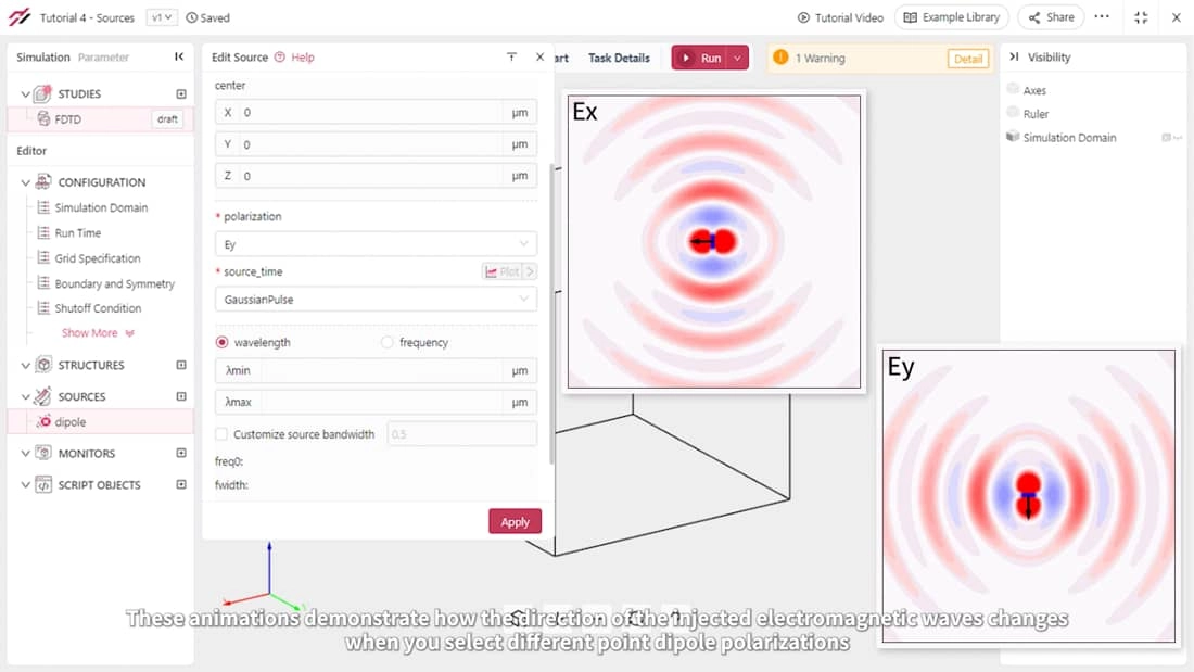 Tidy3D GUI: sources set up | Flexcompute