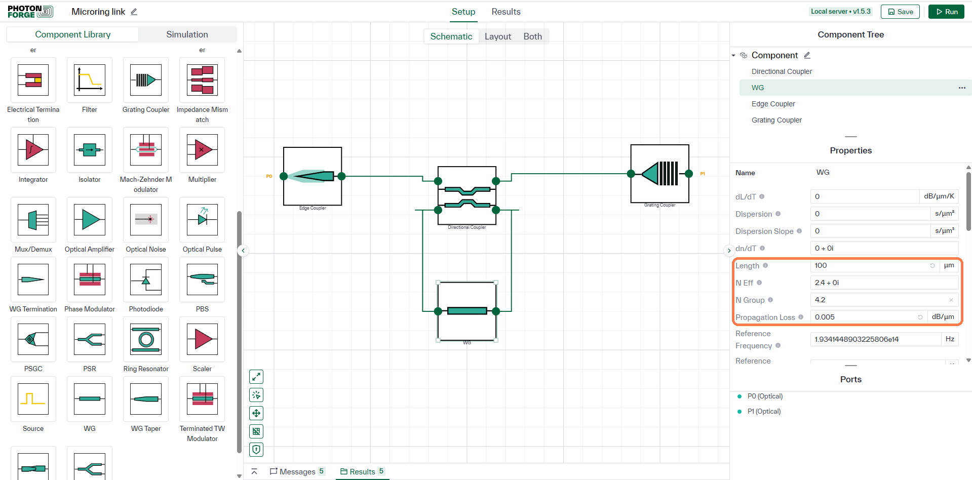 Loop waveguide properties: length, indices and propagation loss