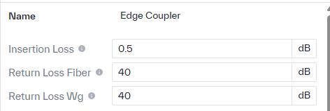 Edge coupler properties, insertion loss 0.5 dB
