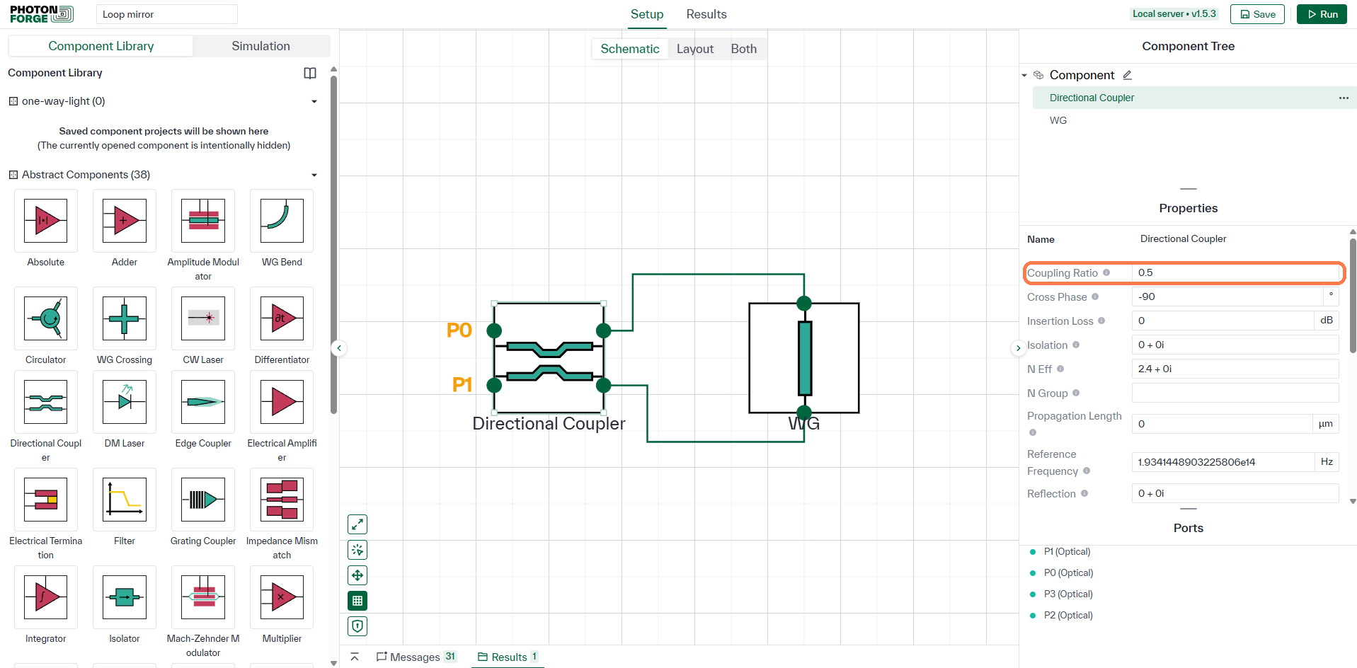 Directional coupler properties with coupling ratio 0.5