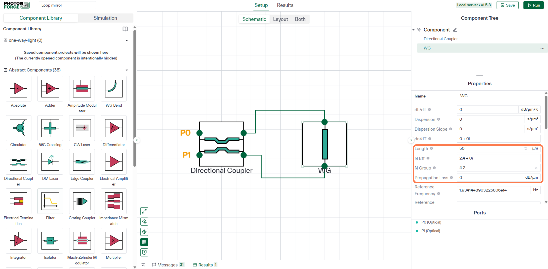 Loop waveguide properties