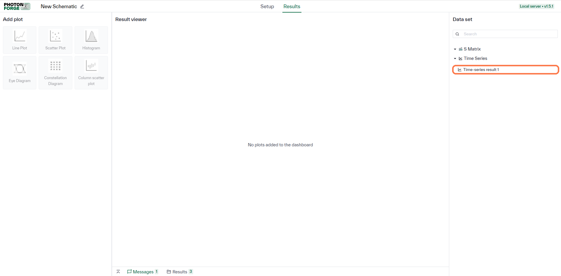 Results page with the Time Series data set and the eye diagram tile highlighted