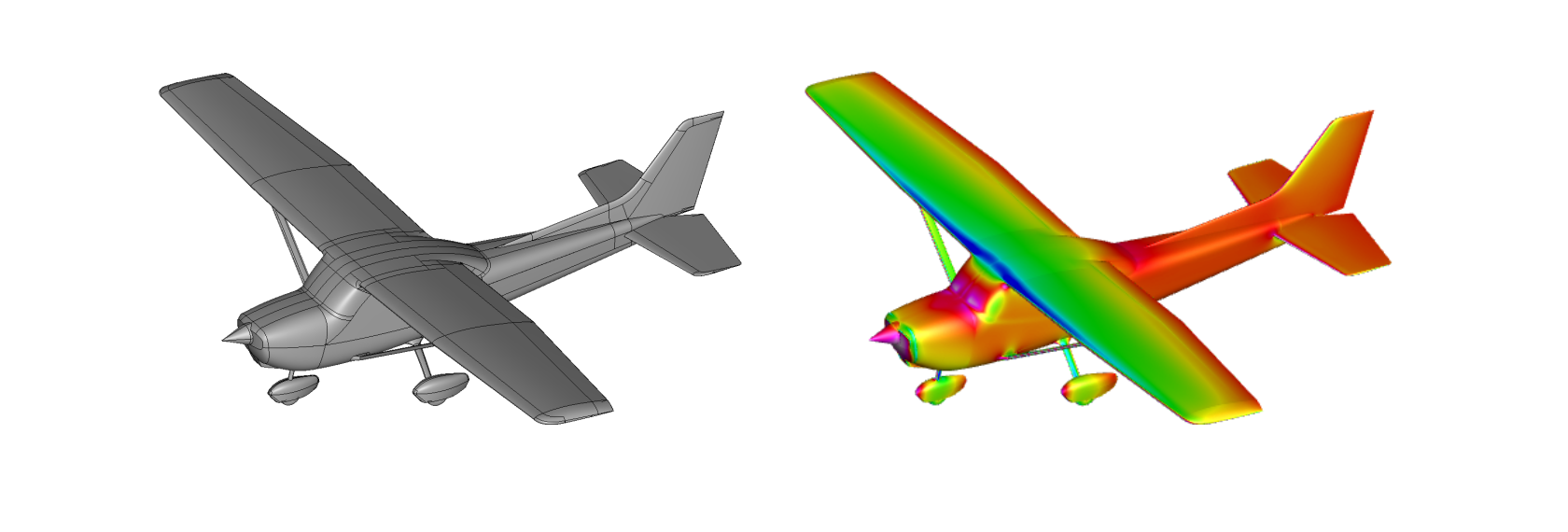 Cessna 172 Skyhawk geometry and pressure contours from CFD