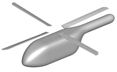 Geometry of the model helicopter used to simulate the hover performance of HVAB rotor